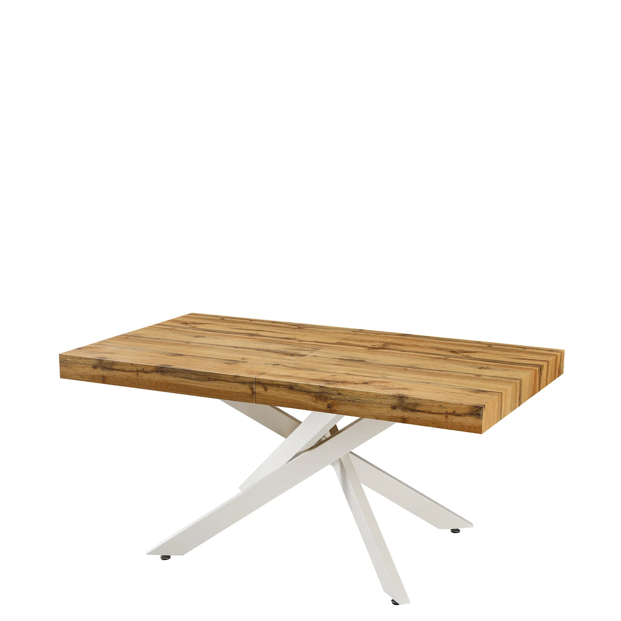 Tavolo Anson allungabile con piano in rovere o effetto cemento e gambe incrociate in metallo, estensibile da 160 a 240 cm