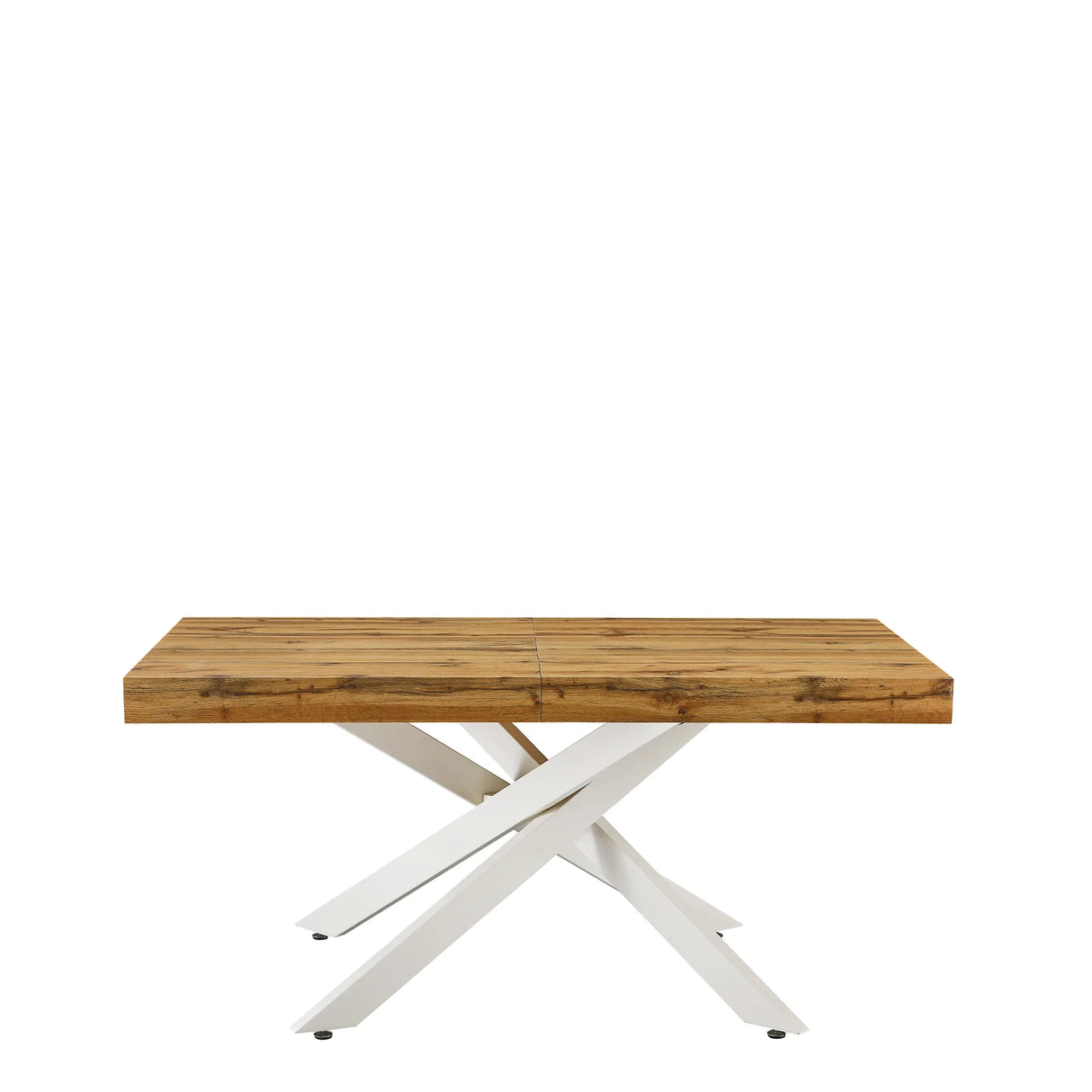 Tavolo Anson allungabile con piano in rovere o effetto cemento e gambe incrociate in metallo, estensibile da 160 a 240 cm