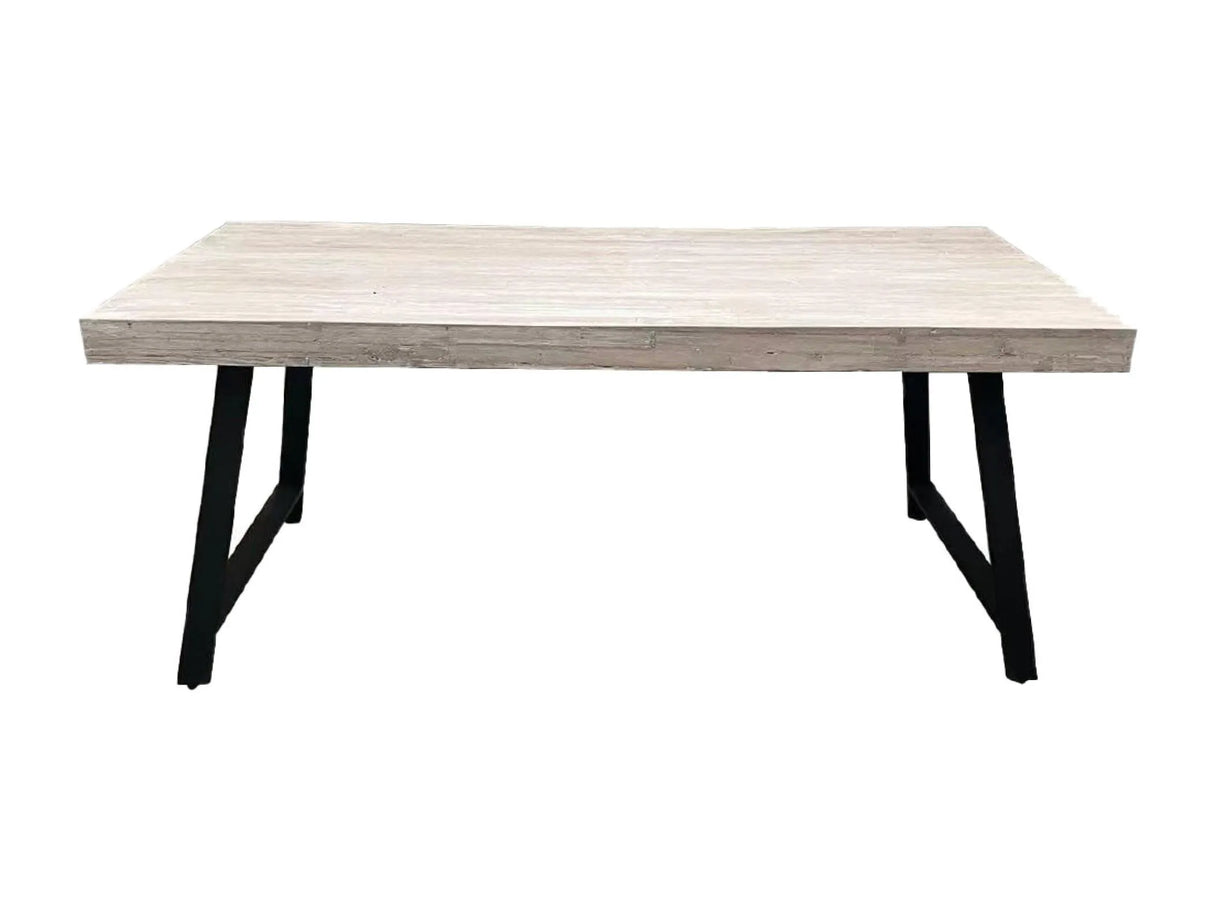 Tavolo Arbusto Strong stile industriale con piano in legno sbiancato e gambe in metallo nero, misura 180x90 cm