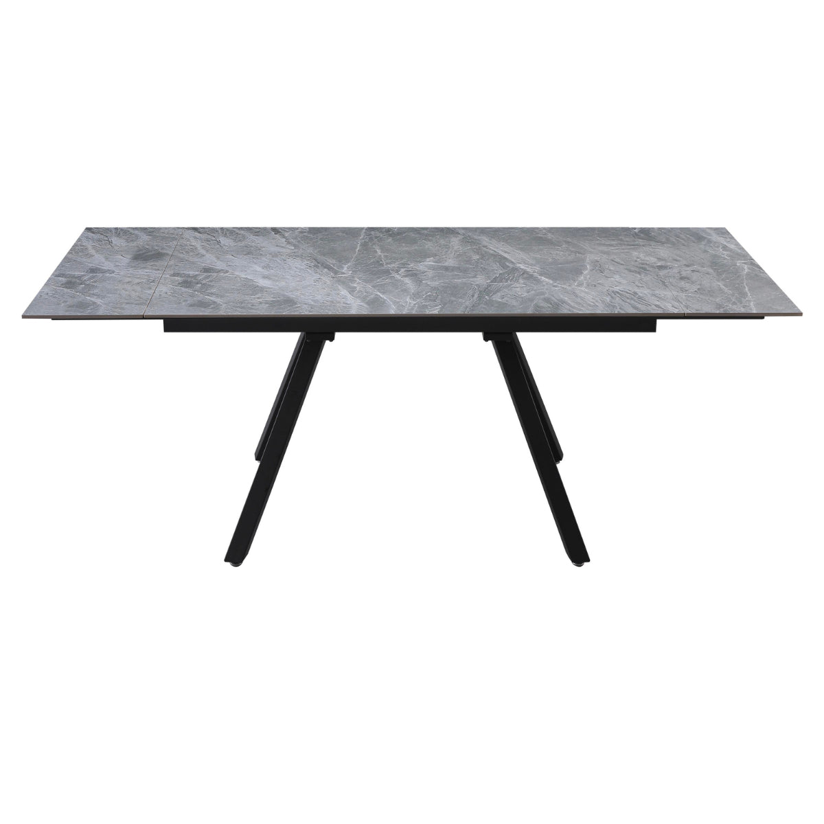 Tavolo Cooper allungabile in ceramica grigia effetto marmo con gambe in acciaio nero, design moderno da cucina o sala da pranzo