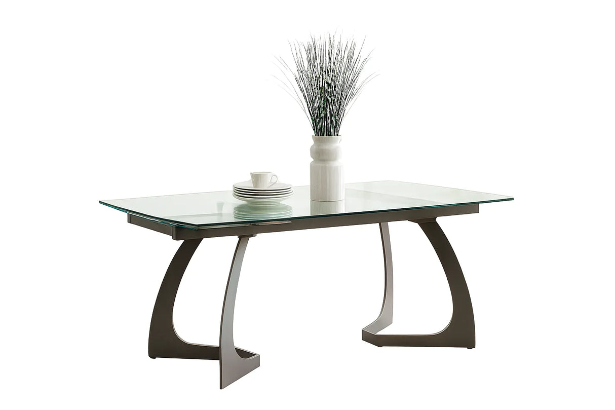 Tavolo Dafne in vetro trasparente con struttura in metallo nero, design moderno ed elegante