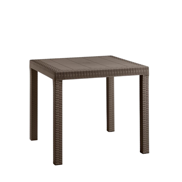 Tavolo Dallas piccolo da esterno 80x80 cm in polipropilene effetto rattan con foro ombrellone centrale