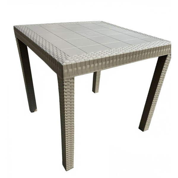 Tavolo Dallas piccolo da esterno 80x80 cm in polipropilene effetto rattan con foro ombrellone centrale