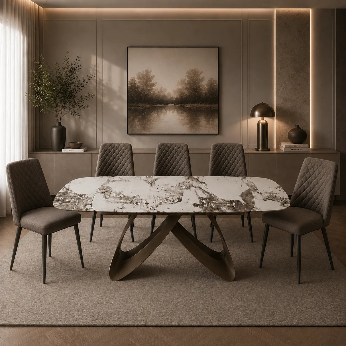 Tavolo Fly allungabile da 160 a 240 cm con piano in ceramica e base in metallo verniciato. Disponibile in due varianti di colore