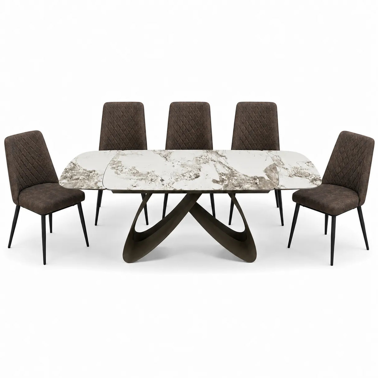 Tavolo Fly allungabile da 160 a 240 cm con piano in ceramica e base in metallo verniciato. Disponibile in due varianti di colore