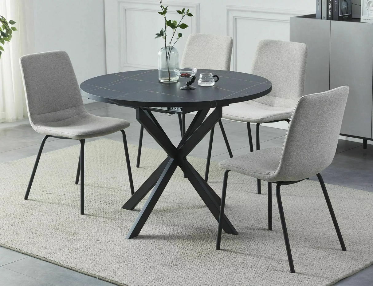 Tavolo allungabile Gaston con piano effetto rovere artigianale e gambe in metallo nero