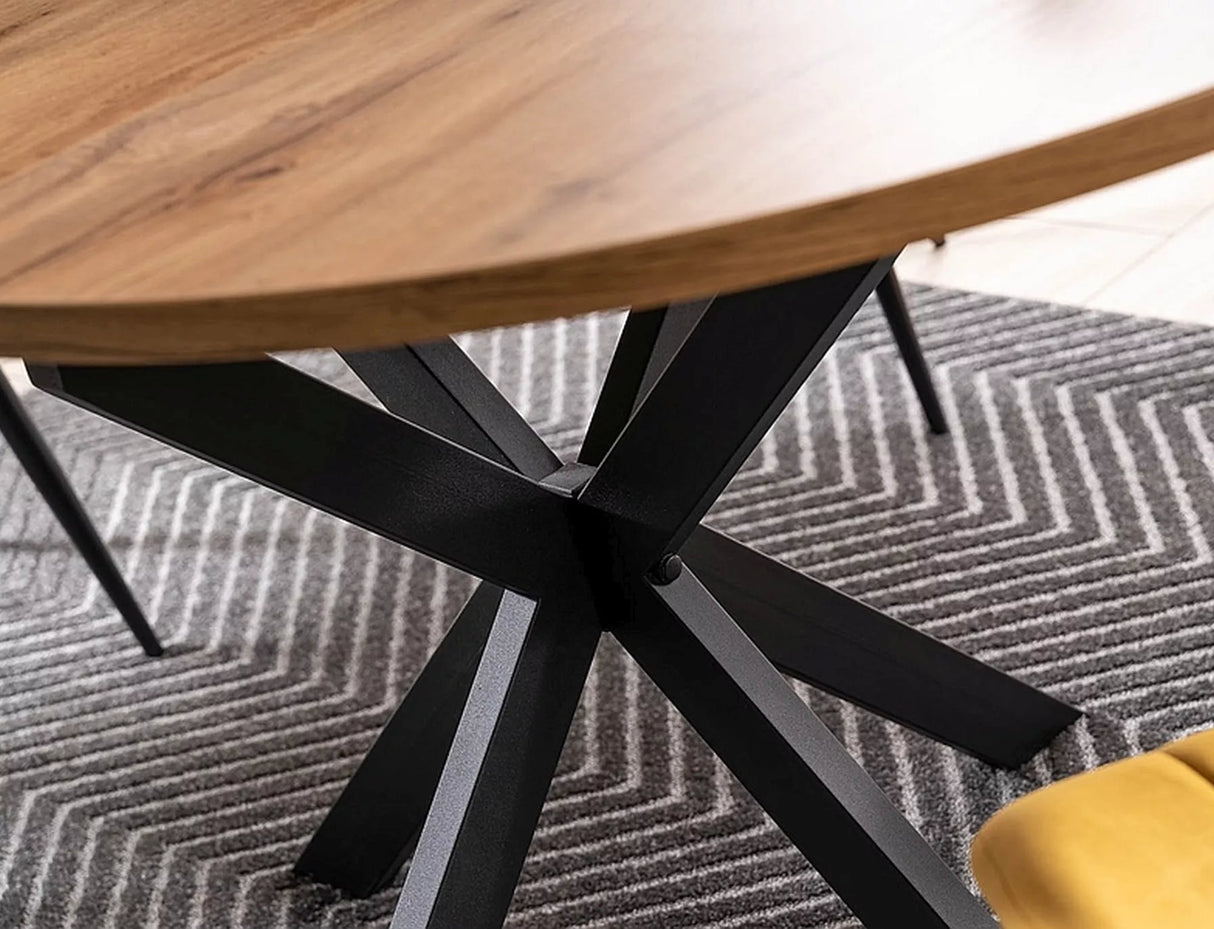 Tavolo allungabile Gaston con piano effetto rovere artigianale e gambe in metallo nero