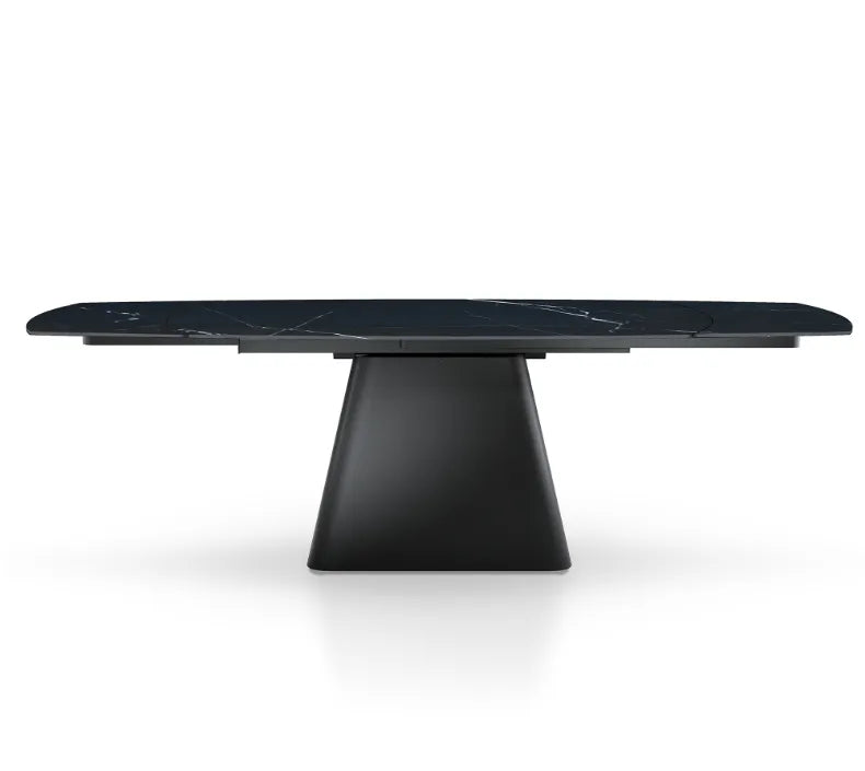 Tavolo Hemas allungabile in ceramica Marmo nero con base in acciaio nero, elegante e moderno per 8-10 persone