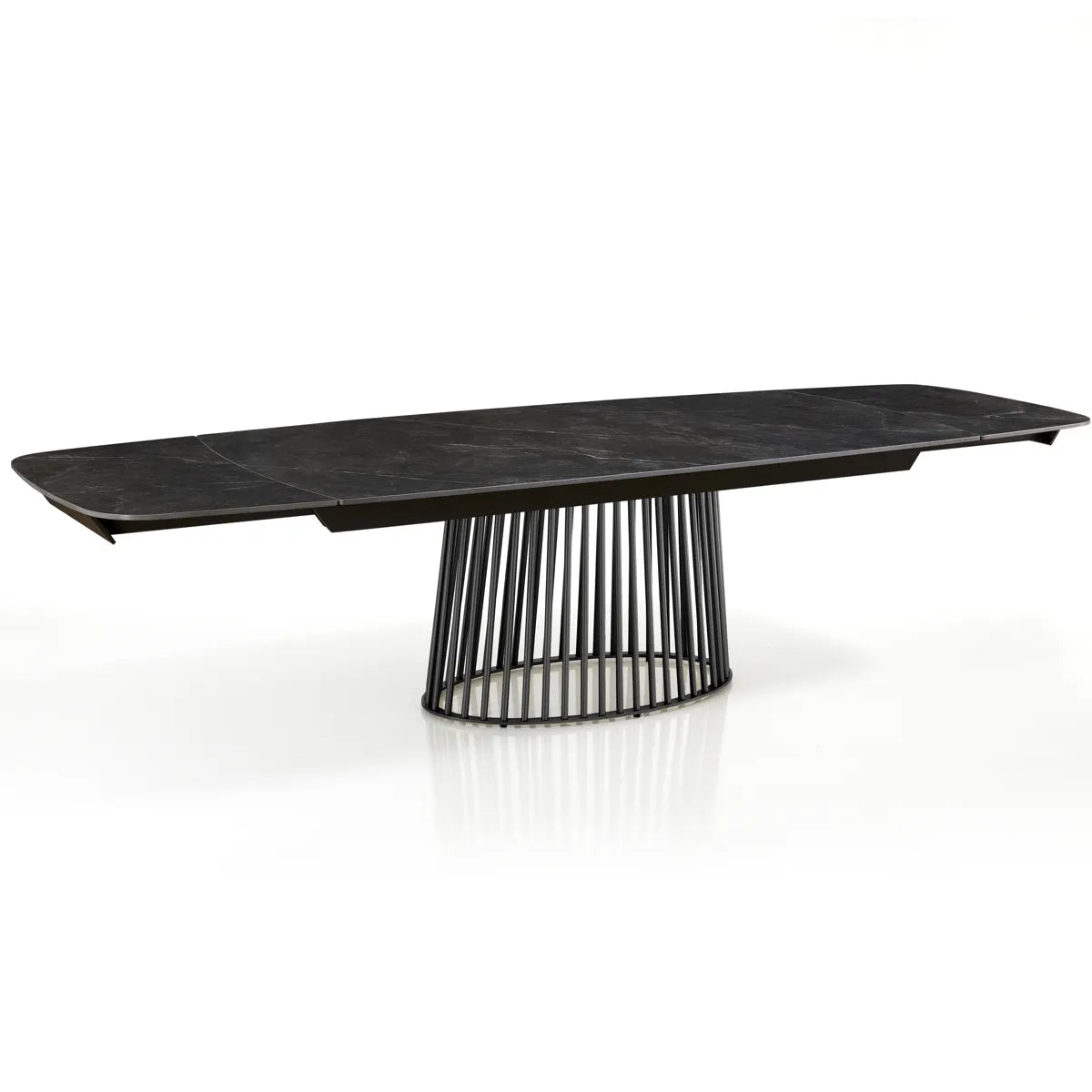 Tavolo Icaro allungabile con piano in ceramica effetto marmo Nero opaco e basamento Grigio opaco