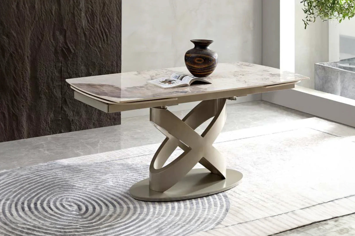 Tavolo IGOR allungabile 160-240 cm con piano in marmo e struttura in metallo nero o champagne