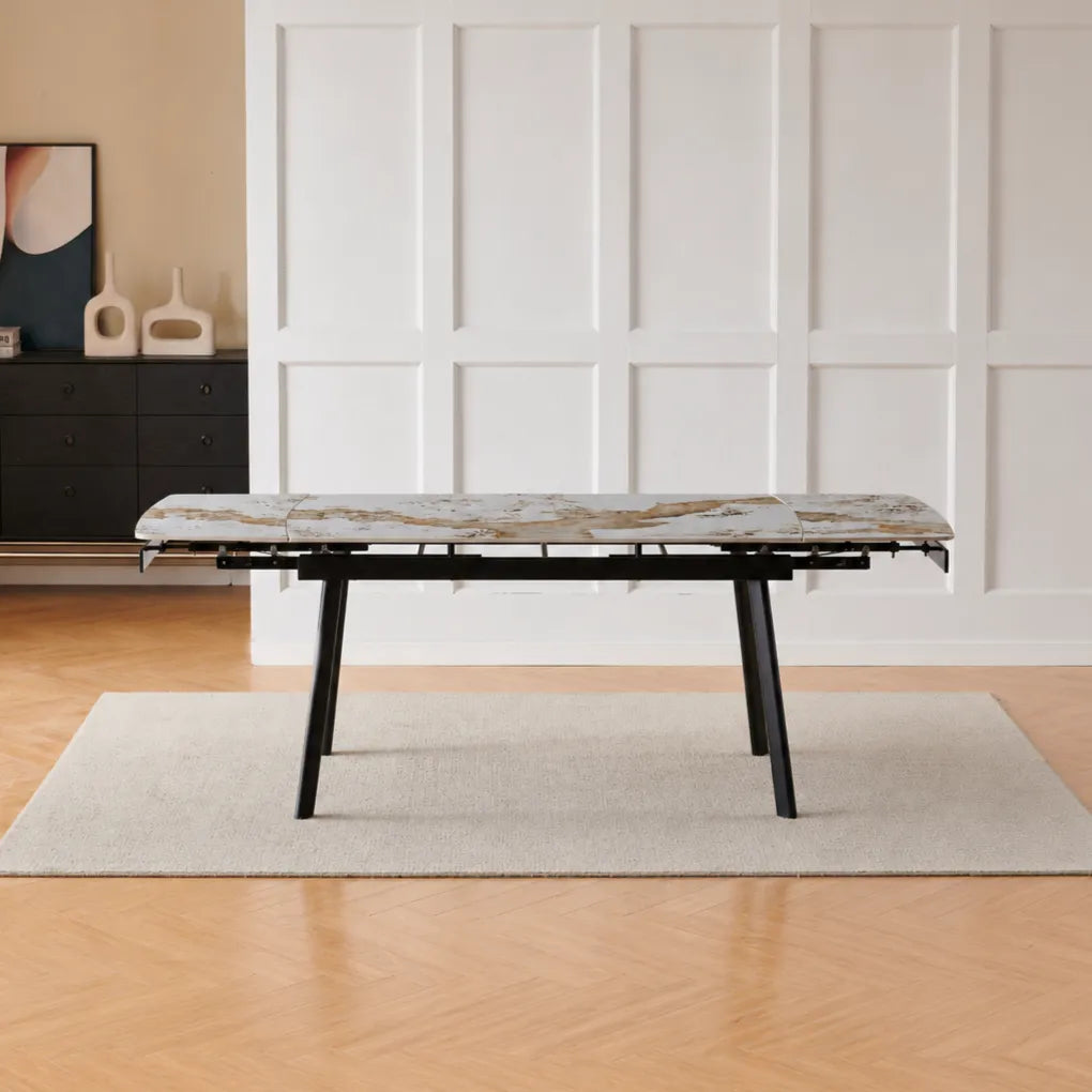 Tavolo Luce allungabile 160-240 cm in ceramica Bianco Patagonia con gambe nere