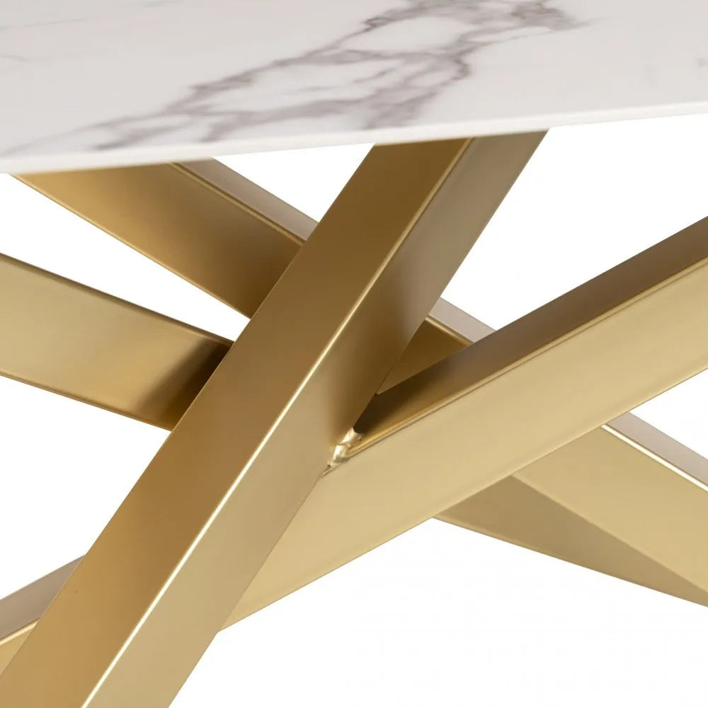 Tavolo Luna allungabile con piano in ceramica effetto marmo Calacatta Oro e base in metallo oro o nero