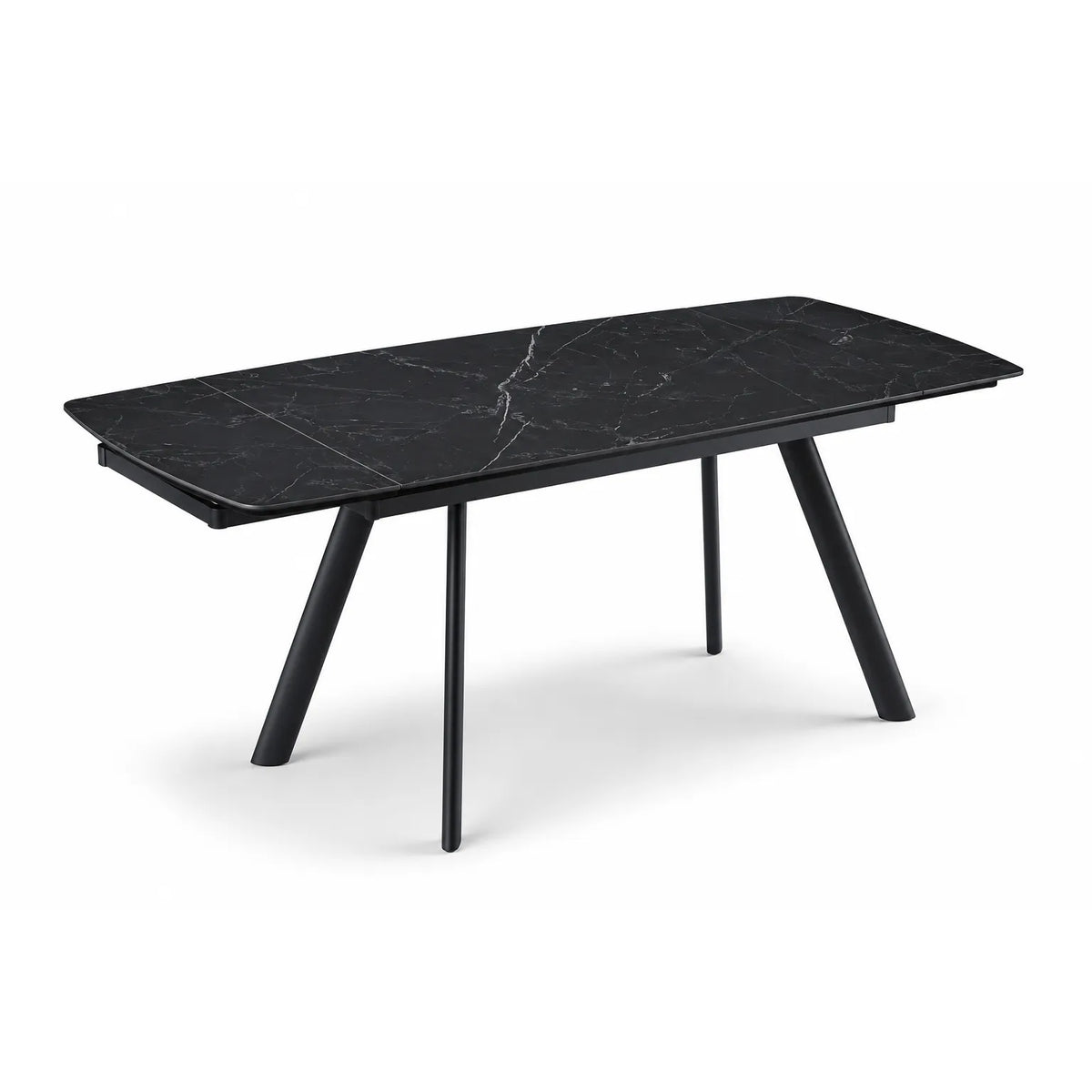 Tavolo allungabile Marte 180/200 cm con piano in ceramica effetto Marmo Nero Creta e struttura in metallo nero.