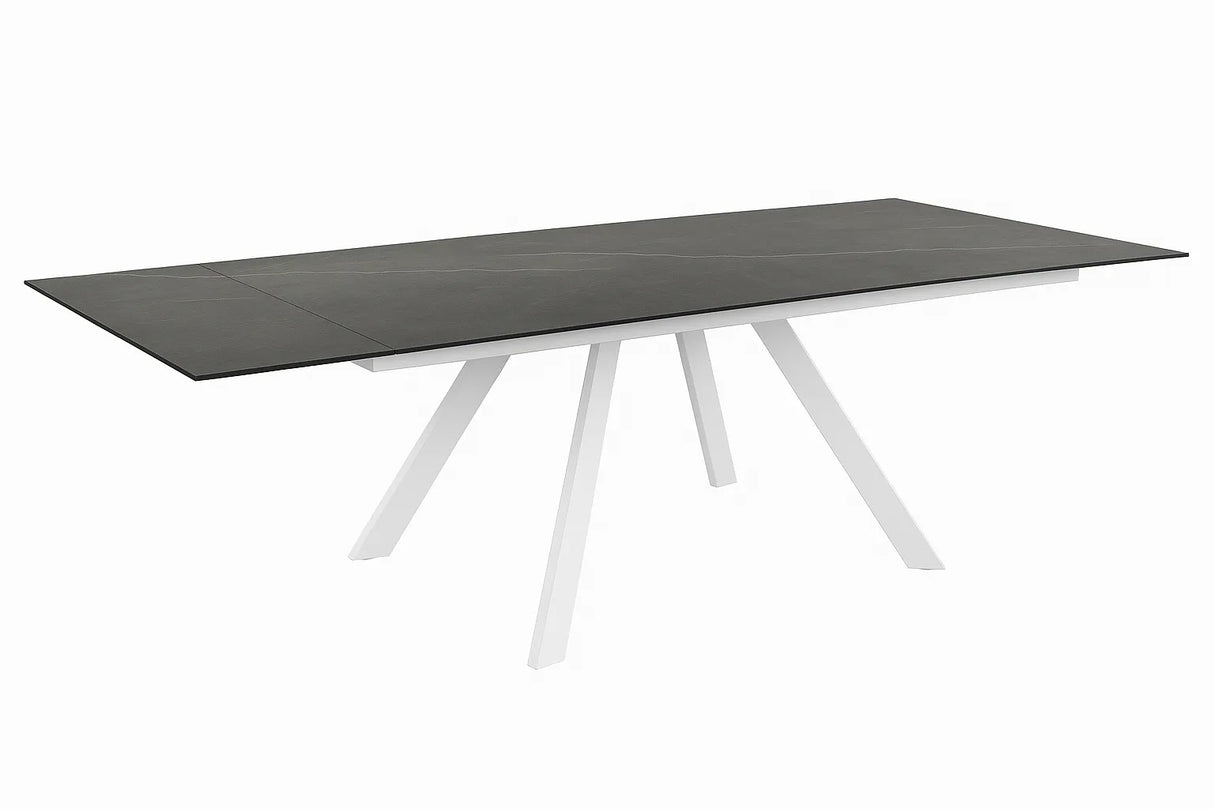 Tavolo Orion allungabile con piano marmo grigio e struttura in metallo bianco