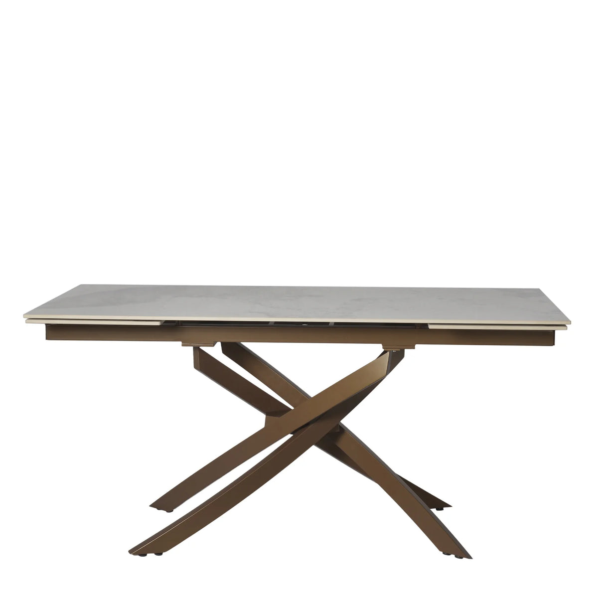 Tavolo Pegaso allungabile in ceramica con gambe incrociate in metallo, design elegante per soggiorno o cucina