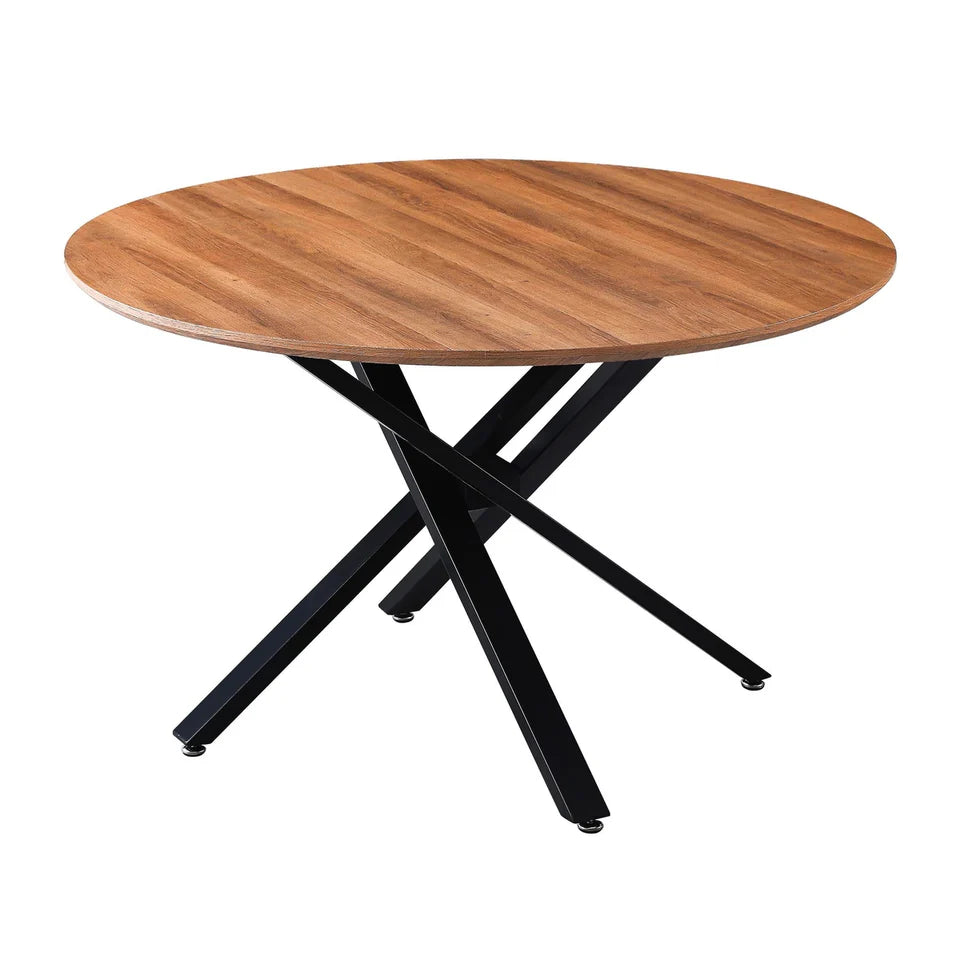 Tavolo Jasper rotondo Ø120 cm con piano effetto legno noce e gambe in metallo verniciato nero