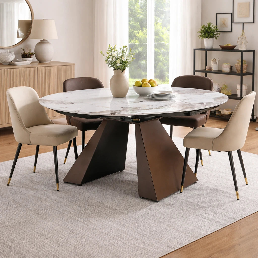 Tavolo allungabile moderno Space con top in ceramica e base a trapezio in metallo