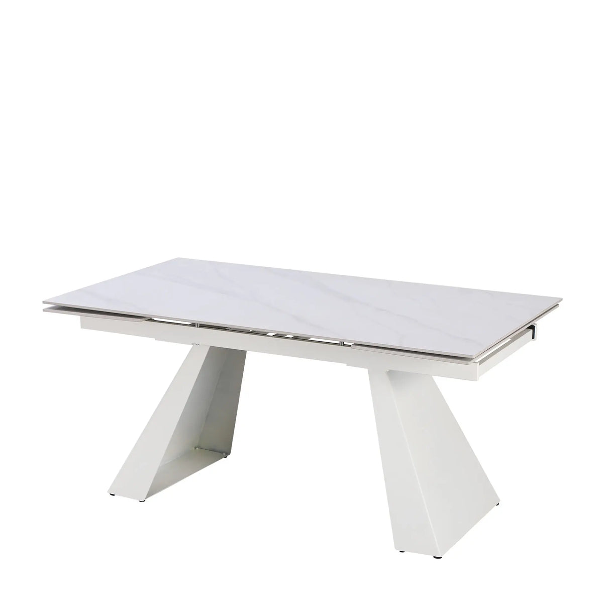Tavolo Vermont allungabile 160x90 estensibile a 240 in ceramica effetto marmo Carrara con struttura in metallo bianco
