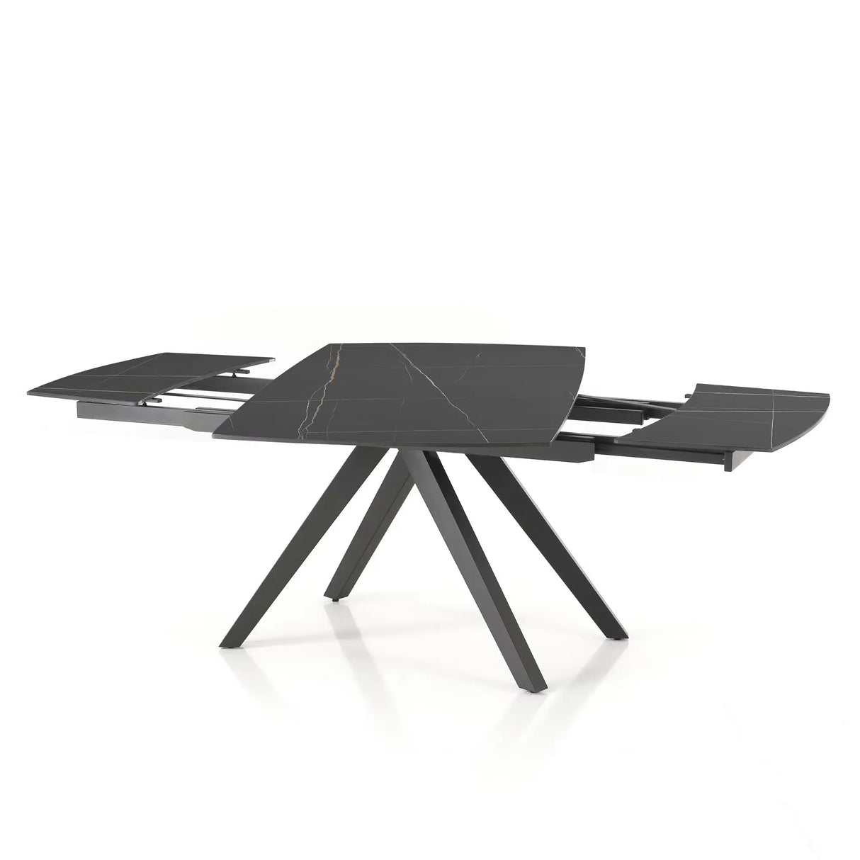 Tavolo Vortice allungabile con piano in ceramica nero e base in acciaio grigio opaco