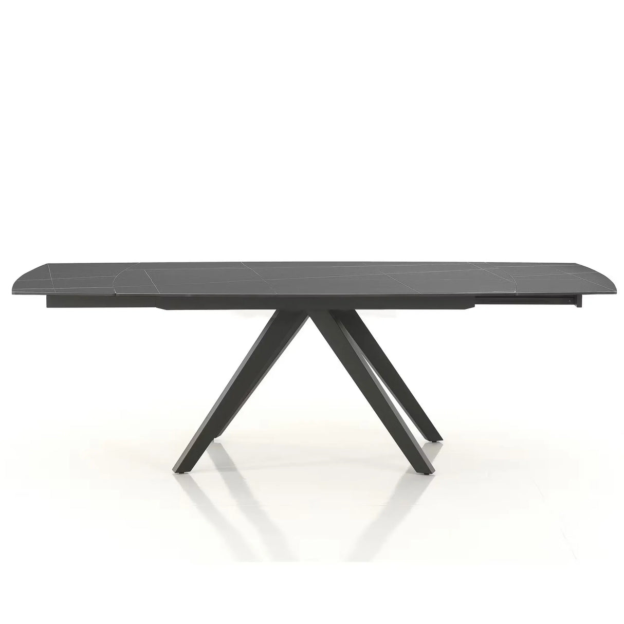 Tavolo Vortice allungabile con piano in ceramica nero e base in acciaio grigio opaco