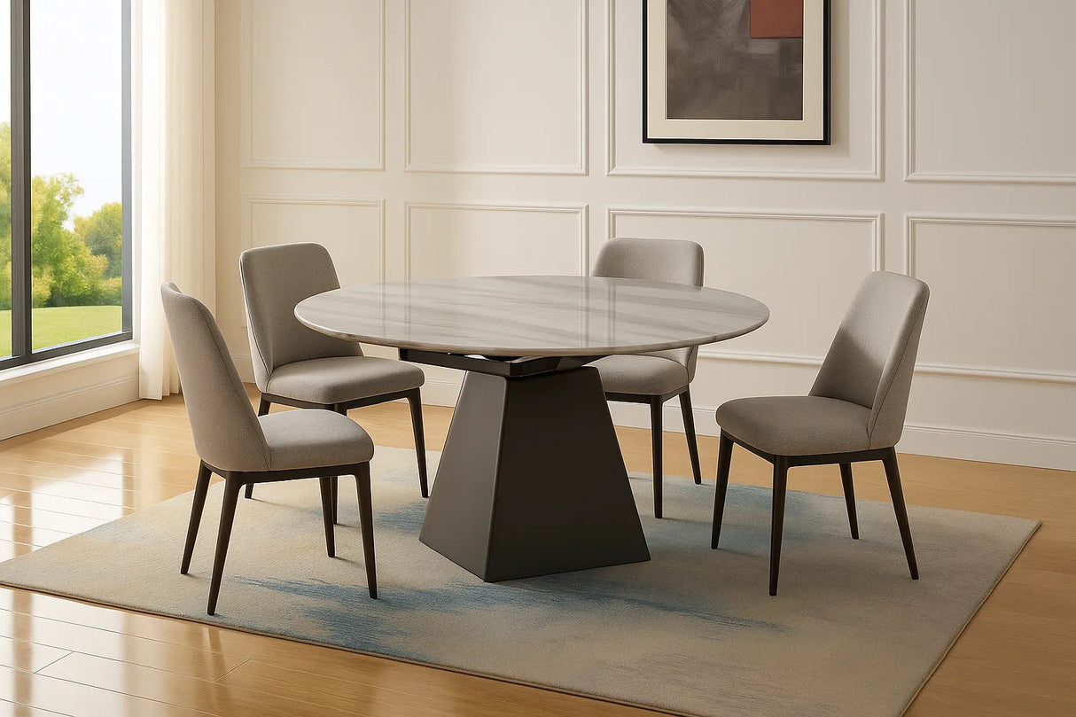 Tavolo allungabile Zeus con piano in marmo e struttura in metallo champagne o nero