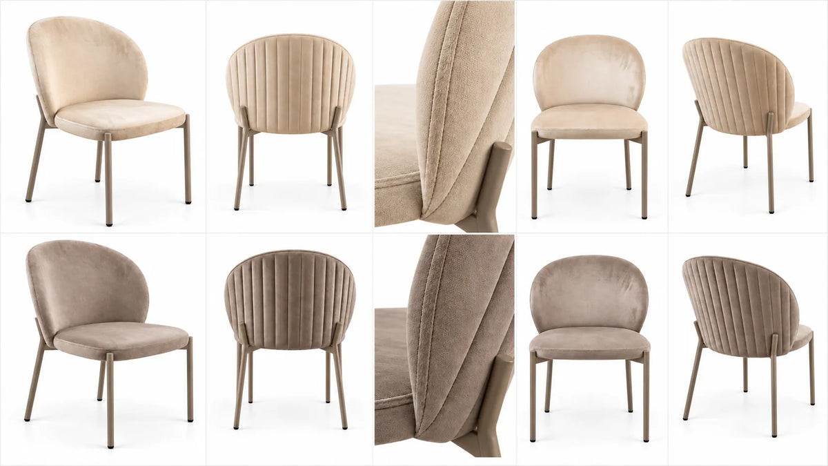 Sedia Thalia in velluto: due colori per una sala da pranzo elegante