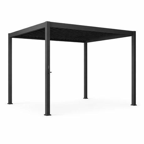 Pergola bioclimatica da giardino 3x4 metri in alluminio bianco con lamelle orientabili, struttura moderna per terrazza o patio.