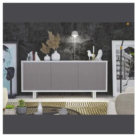 Madia Joker Premobil in fango e visone con ante cannettate, credenza moderna da 189 cm per soggiorno elegante e raffinato.
