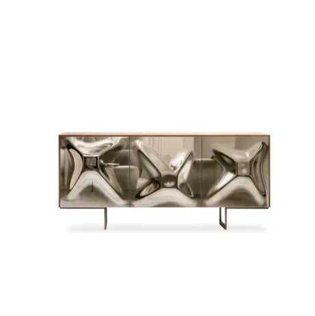 Madia Kristal con ante in vetrofuso e finitura specchio brown. Credenza moderna di design per soggiorno elegante.