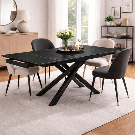 Tavolo Aurea 160/240 estensibile con top in ceramica finitura marmo nero creta
