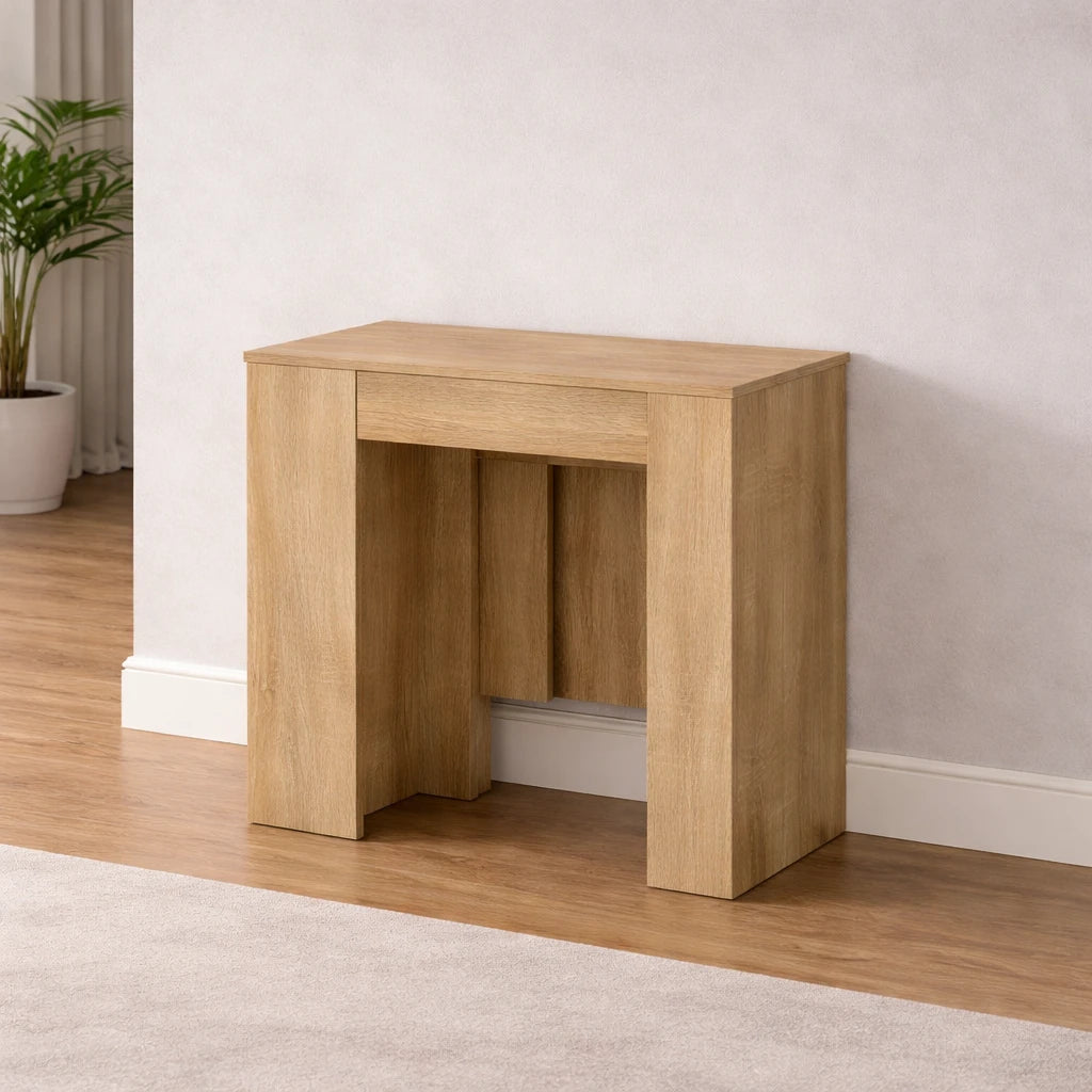 Tavolo consolle Artic allungabile fino a 300 cm in legno rovere, design moderno e salvaspazio per sala da pranzo o soggiorno
