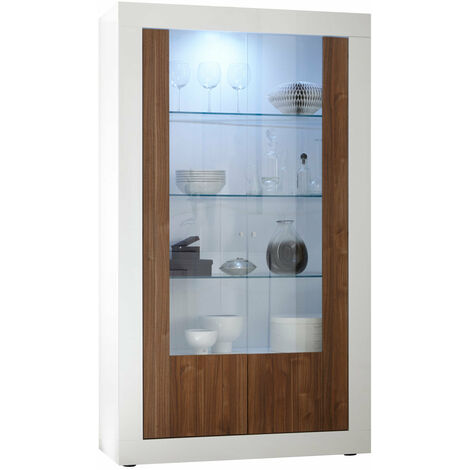 Vetrina Urbino 2 Ante in Larice Bianco e Beton – Design Moderno e Raffinato