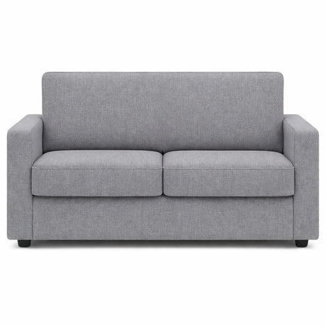 Divano 2 posti in tessuto grigio moderno con braccioli squadrati e piedini neri