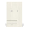 Armadio moderno a 3 ante e 2 cassetti con chiusura soft-close e tubo appendiabiti, ideale per camere da letto eleganti e funzionali.
