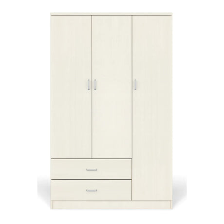 Armadio moderno a 3 ante e 2 cassetti con chiusura soft-close e tubo appendiabiti, ideale per camere da letto eleganti e funzionali.