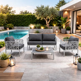 Set da giardino Hoya con divano, poltrone e tavolino in resina bianco e verde