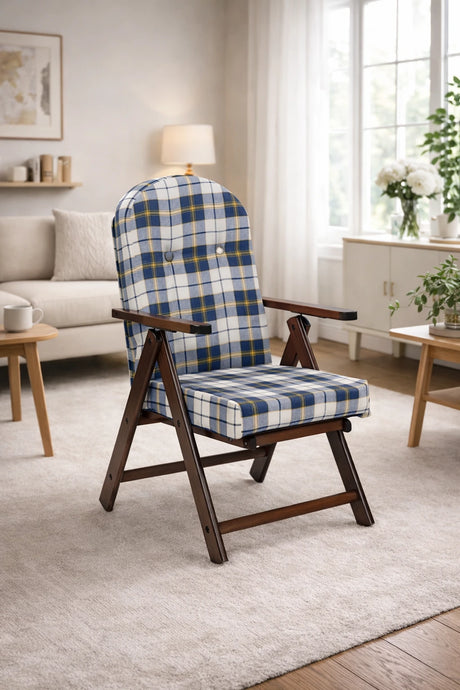 Poltrona reclinabile Amalfi in legno con poggiapiedi e cuscino, stile elegante e comfort ergonomico