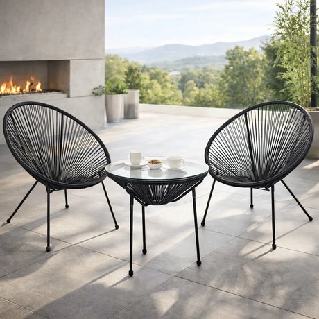 Set da giardino con poltrone in corda sintetica e tavolino Parker con piano in vetro