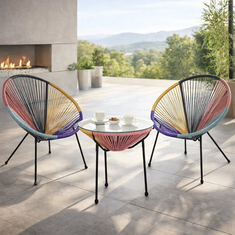 Set da giardino con poltrone in corda sintetica e tavolino Parker con piano in vetro