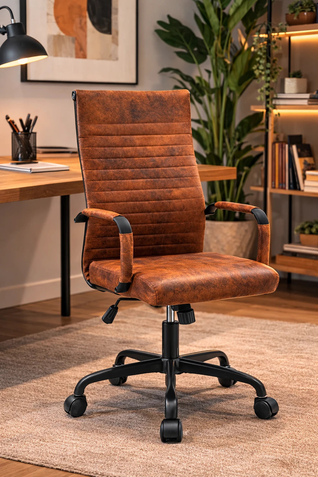 Sedia Ufficio Olden - Effetto Pelle Vintage Marrone con Braccioli