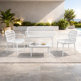 Set da giardino Positano in resina intrecciata con divano due posti, due poltrone e tavolino basso