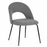 Sedia PAOLA moderna con rivestimento acquamarina idrorepellente e gambe in metallo nero