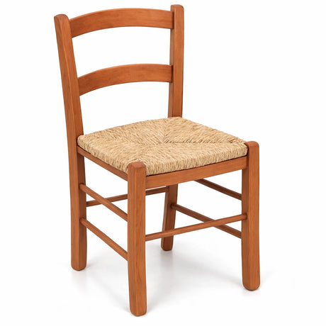 Sedia rustica Mezzana in legno noce con seduta in paglia intrecciata