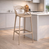 Sgabello 133 moderno in polipropilene beige con schienale ergonomico, perfetto per banconi cucina e bar

