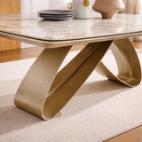 Tavolo da pranzo allungabile con piano in ceramica effetto marmo e base in metallo colore bronzo o oro