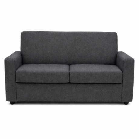 Divano 2 posti in tessuto grigio moderno con braccioli squadrati e piedini neri