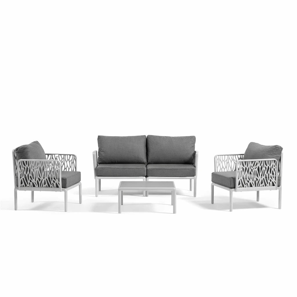 Set da giardino Hoya con divano, poltrone e tavolino in resina bianco e verde