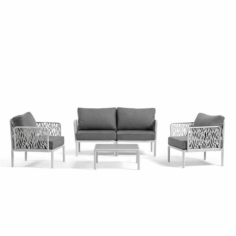 Set da giardino Hoya con divano, poltrone e tavolino in resina bianco e verde