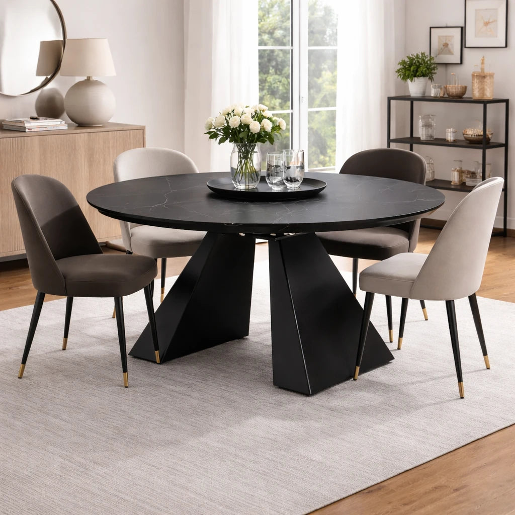Tavolo allungabile moderno Space con top in ceramica e base a trapezio in metallo