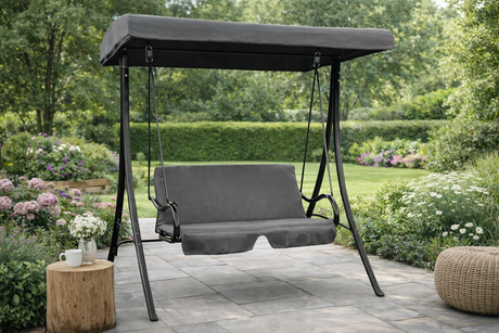 Dondolo da Giardino 2 Posti con Tettuccio Regolabile – Struttura in Acciaio e Cuscini Imbottiti per Esterni